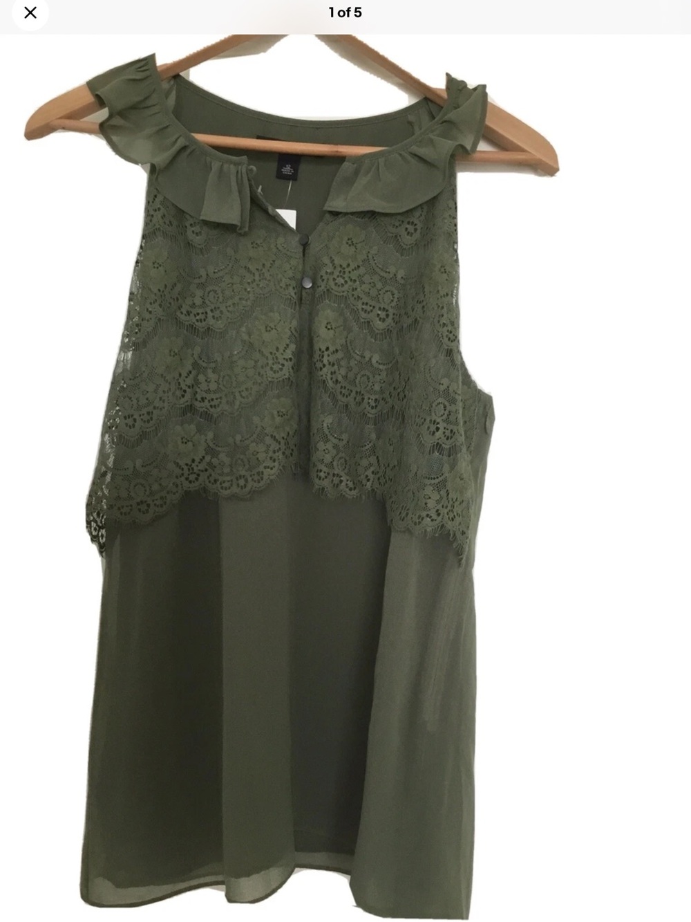 Banana Republic Olive Lace Yoke Ruffle Neck Camisole